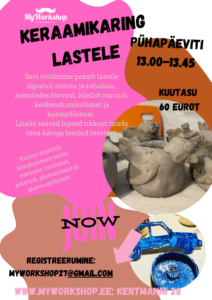 Keraamikakursus lastele Hei-hei!22.09.2024 alustab MyWorkshopis (Kentmanni 28 stuudios) laste keraamikaring Pühapäeviti 13.00-13.45Savi voolimine pakub lastele 